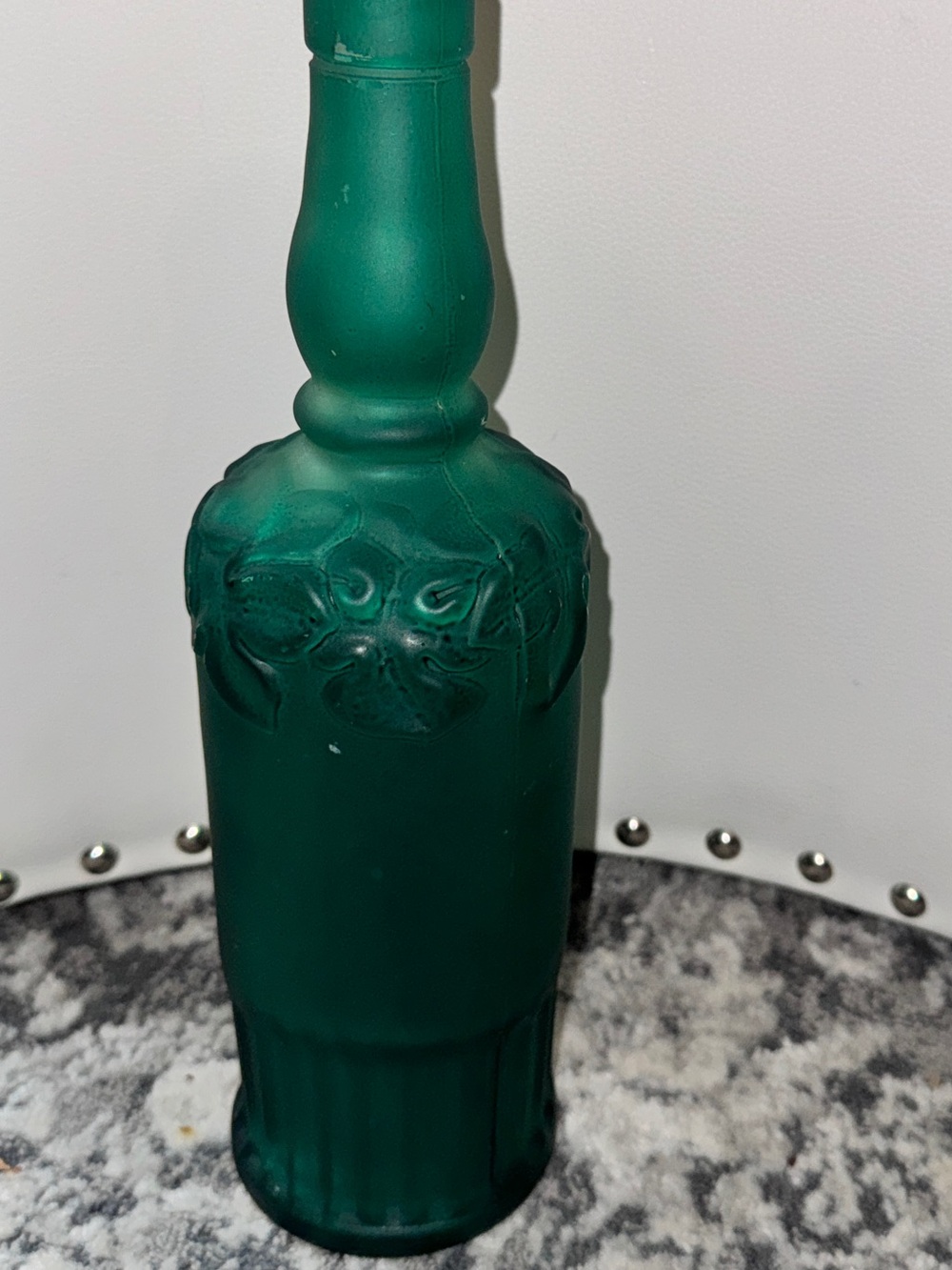 Vintage Emerald Green Frosted Glass Decanter/Bottle
